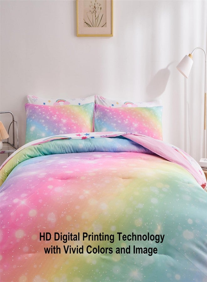 URLINENS Rainbow Girls Twin Comforter Set with Sheets, 5 Pieces Twin Bed in a Bag with Comforter, Sheets and Pillowcases, Soft Microfiber Pastel Glitter Fun Girly Twin Bedding Set for Kids Teens - Image 5