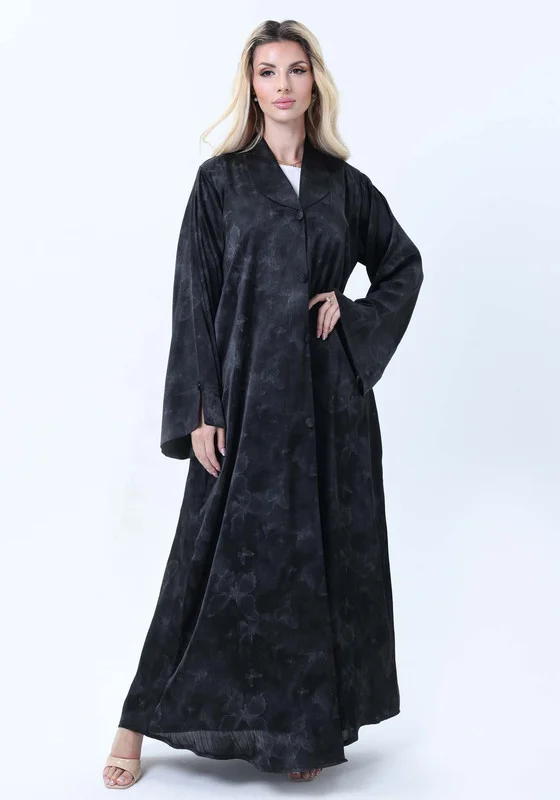 MSquare Fashion Black Premium Soft Jacquard Abaya with Self-Design & Headscarf