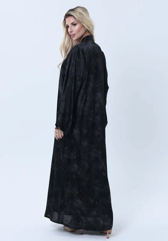 MSquare Fashion Black Premium Soft Jacquard Abaya with Self-Design & Headscarf