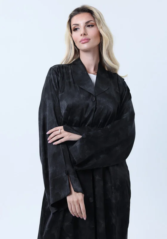 MSquare Fashion Black Premium Soft Jacquard Abaya with Self-Design & Headscarf