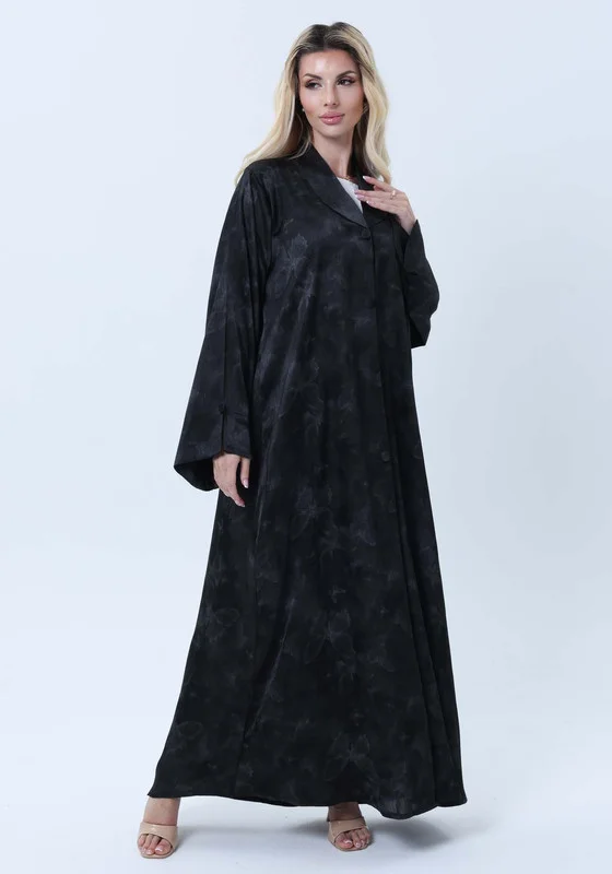 MSquare Fashion Black Premium Soft Jacquard Abaya with Self-Design & Headscarf