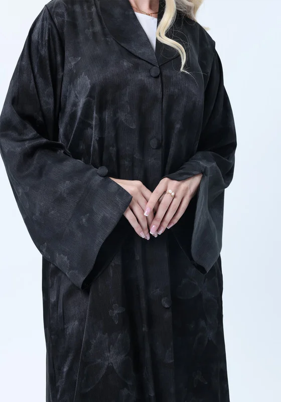 MSquare Fashion Black Premium Soft Jacquard Abaya with Self-Design & Headscarf