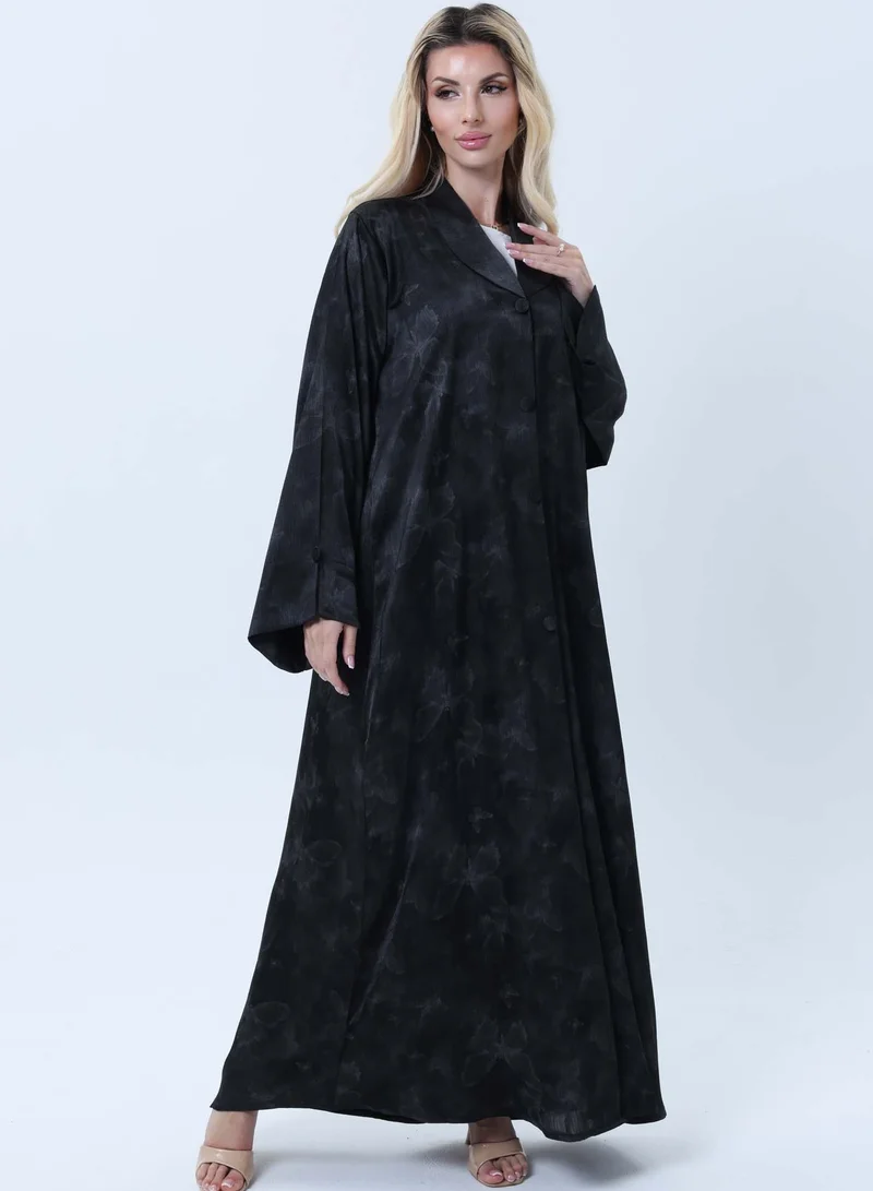 MSquare Fashion  Black Premium Soft Jacquard Abaya with Self-Design for Women | Best Price UAE