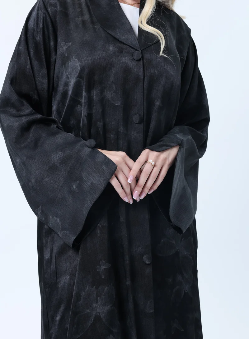 MSquare Fashion  Black Premium Soft Jacquard Abaya with Self-Design for Women | Best Price UAE