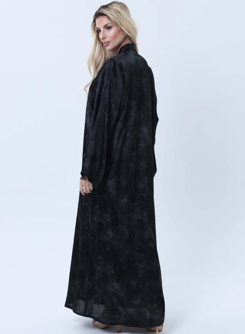 MSquare Fashion  Black Premium Soft Jacquard Abaya with Self-Design for Women | Best Price UAE