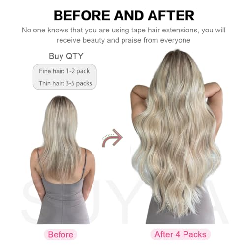 SUYYA Tape in Hair Extensions Remy Human Hair Chestnut Brown 14 inches 40g/pack 20pcs Straight Seamless Skin Weft Tape in Extensions(14 inches #6 Medium Brown) - Image 5