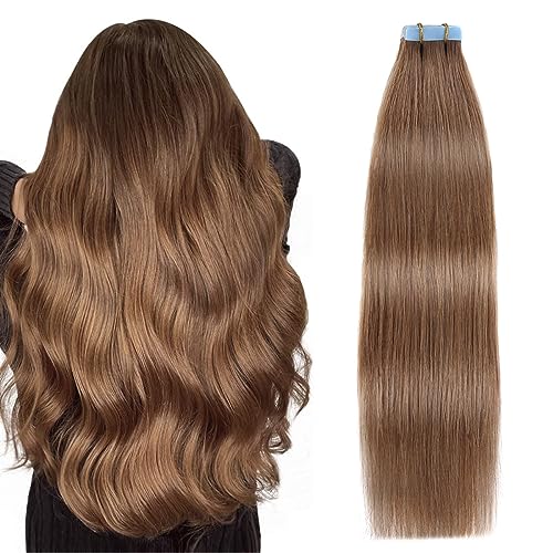 SUYYA Tape in Hair Extensions Remy Human Hair Chestnut Brown 14 inches 40g/pack 20pcs Straight Seamless Skin Weft Tape in Extensions(14 inches #6 Medium Brown) - Image 1