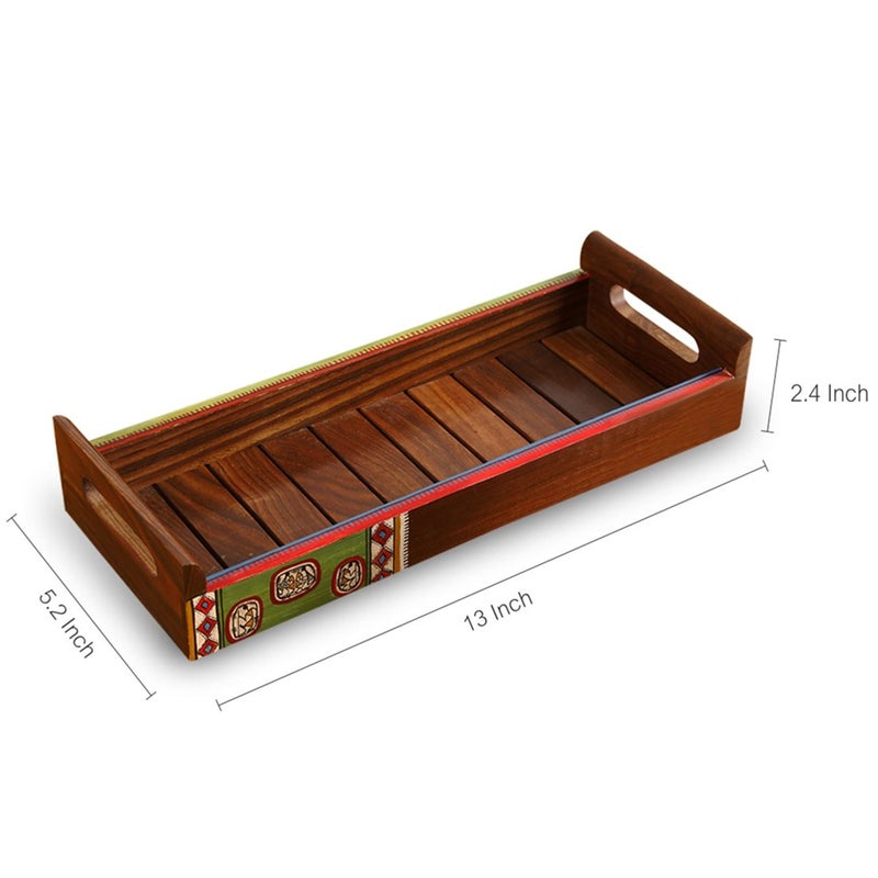 ExclusiveLane Warli Handpainted Decorative Wooden Tray Breakfast Coffee Tea Trays Serving Tea Trays for Snacks (Rectangular shaped, Brown) - Image 4