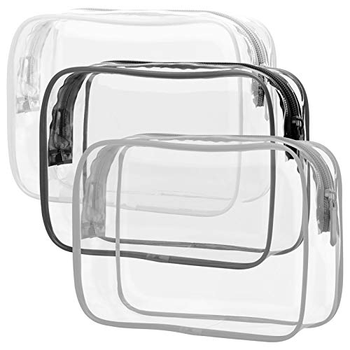 PACKISM Clear Makeup Bag - 3 Pack TSA Approved Toiletry Bag, Travel Clear Toiletry Bag, Black White Grey - Image 1