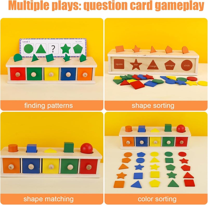 PEUTIER Wooden Colour Shape Sorting Box, Montessori Toy Sorting and Stacking Toy, Spring Learning Toy for Babies, Toddlers - Image 4