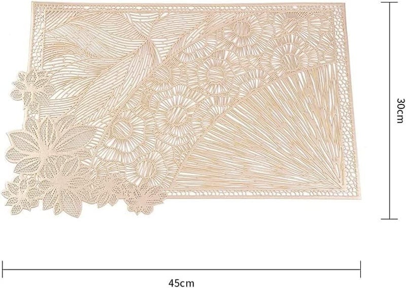 click2shop click2shop Washable PVC Vinyl Metallic Placemats NonSlip Golden Silver Table Mats for Dining Table Decoration Elegant Rectangle Flower Design Pack of 1 Golden  - Image 5
