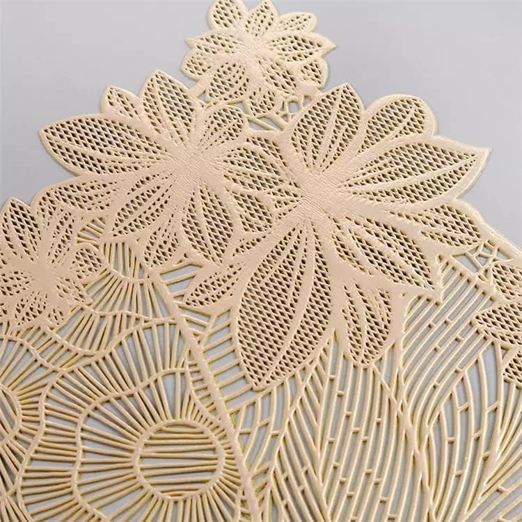 click2shop click2shop Washable PVC Vinyl Metallic Placemats NonSlip Golden Silver Table Mats for Dining Table Decoration Elegant Rectangle Flower Design Pack of 1 Golden  - Image 2