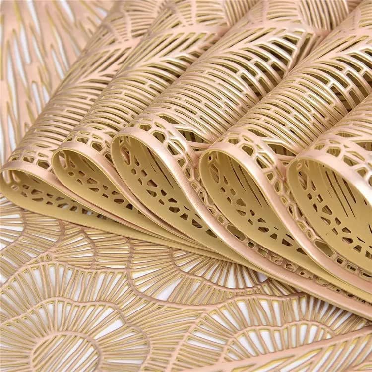 click2shop click2shop Washable PVC Vinyl Metallic Placemats NonSlip Golden Silver Table Mats for Dining Table Decoration Elegant Rectangle Flower Design Pack of 1 Golden  - Image 3