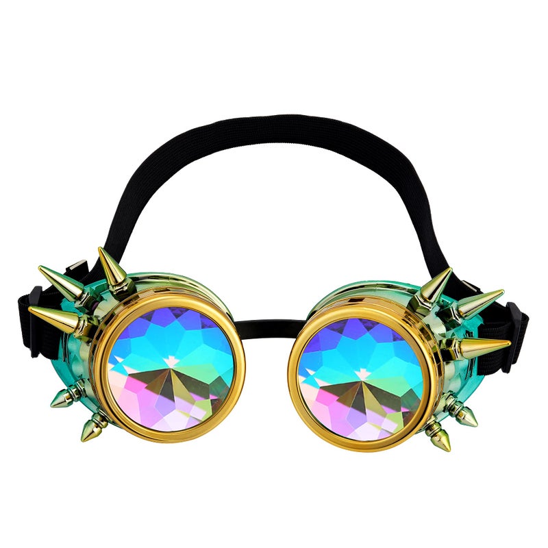 Lelinta Kaleidoscope Spiked Goggles with Adjustable StrapsRainbow Crystal LensesPerfect for Raves Costume Parties - Image 2