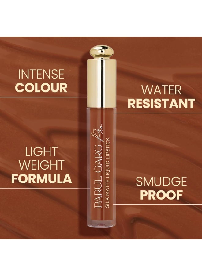 Parul Garg Beauty Silk Matte Liquid Lipstick|Long-Lasting & Smudge-Proof|Soft Matte Finish|Vegan & Clean Beauty|Hydrates with Shea Butter & Vitamin E|Shade: Chocolate Cosmos 03 - Deep Brown, 3ml - Image 3