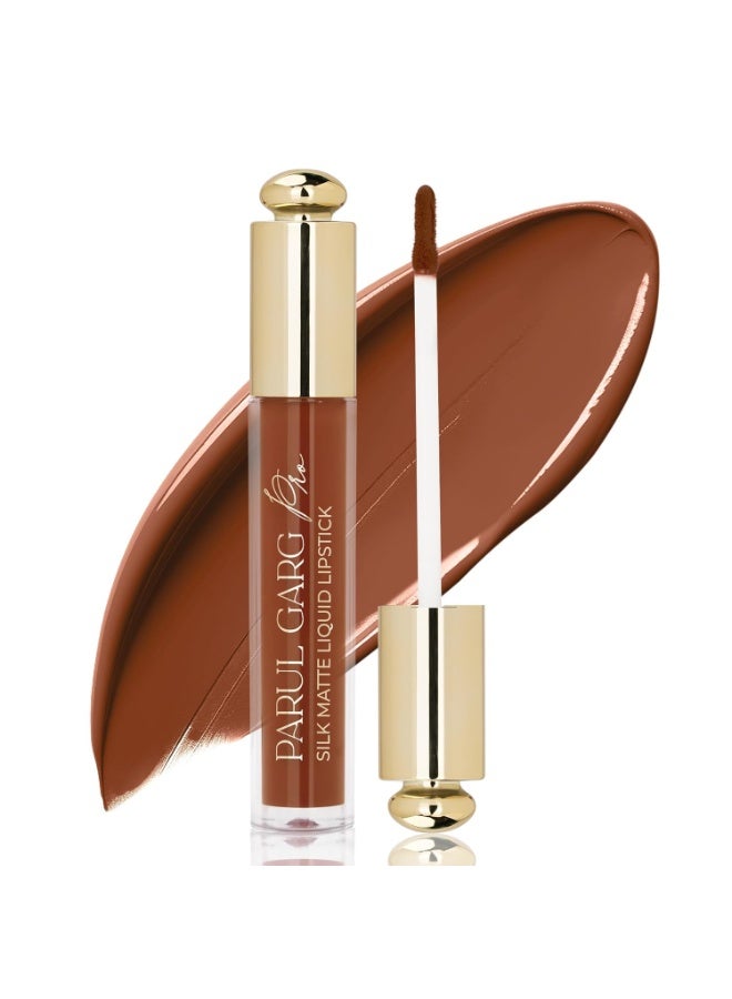 Parul Garg Beauty Silk Matte Liquid Lipstick|Long-Lasting & Smudge-Proof|Soft Matte Finish|Vegan & Clean Beauty|Hydrates with Shea Butter & Vitamin E|Shade: Chocolate Cosmos 03 - Deep Brown, 3ml - Image 1