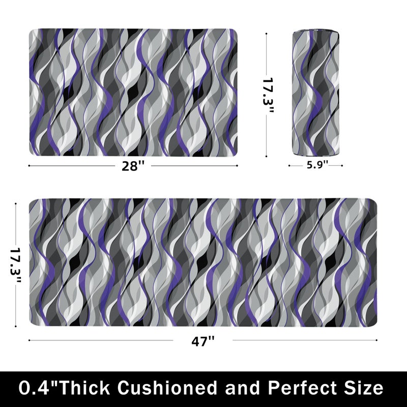 weesire Kitchen Mats for Floor Modern Abstract kitchen rugs Grey and Purple Stripe Anti Fatigue Kitchen Mats Waterproof Floor Mats Cushioned Non-Skid Standing Mats for Kitchen, Set of 2,17.3 x 28+17.3 x 47 - Image 2