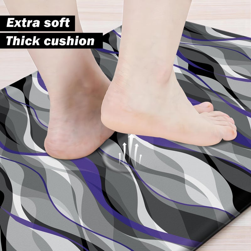 weesire Kitchen Mats for Floor Modern Abstract kitchen rugs Grey and Purple Stripe Anti Fatigue Kitchen Mats Waterproof Floor Mats Cushioned Non-Skid Standing Mats for Kitchen, Set of 2,17.3 x 28+17.3 x 47 - Image 5