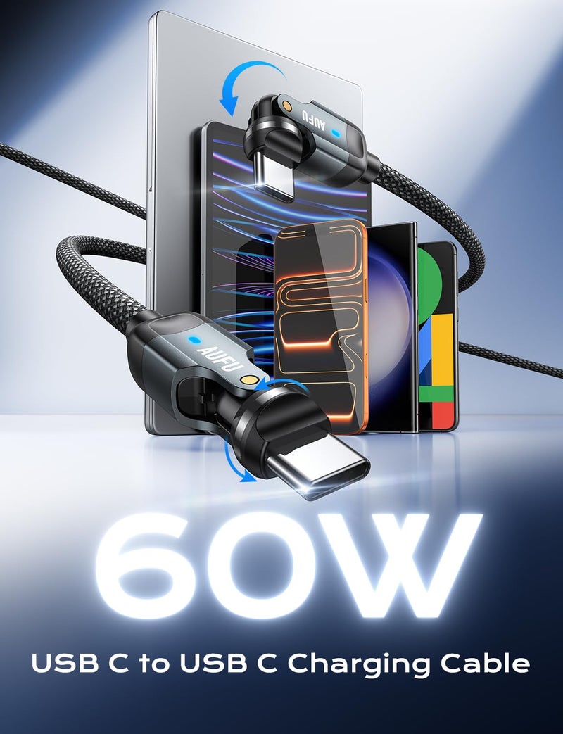 AUFU PD 60W USB C to USB C Cable 10ft(1Pack), Double 180Â° +360Â°Rotation/C to C Fast Charging/Type C to Type C Cable/10ft USB C Cable for 1Phone 17/16/15/Ma-Book/Pad Series, Samsung Galaxy Series - Image 3