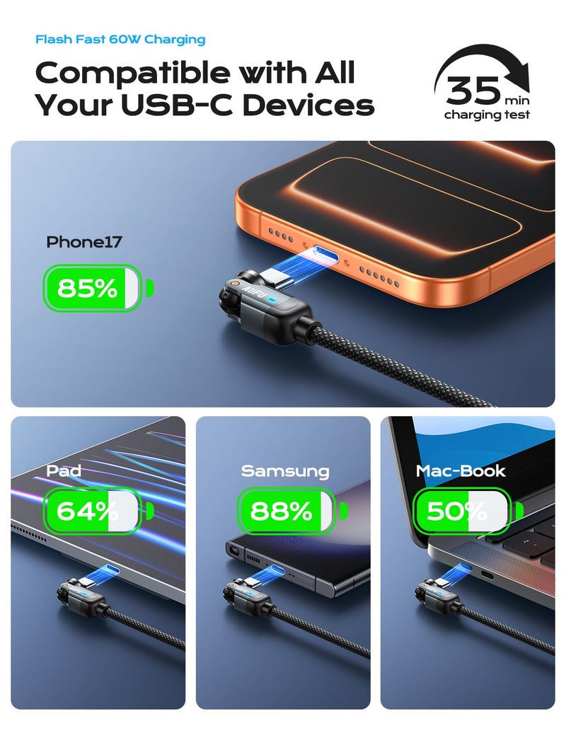 AUFU PD 60W USB C to USB C Cable 10ft(1Pack), Double 180Â° +360Â°Rotation/C to C Fast Charging/Type C to Type C Cable/10ft USB C Cable for 1Phone 17/16/15/Ma-Book/Pad Series, Samsung Galaxy Series - Image 5