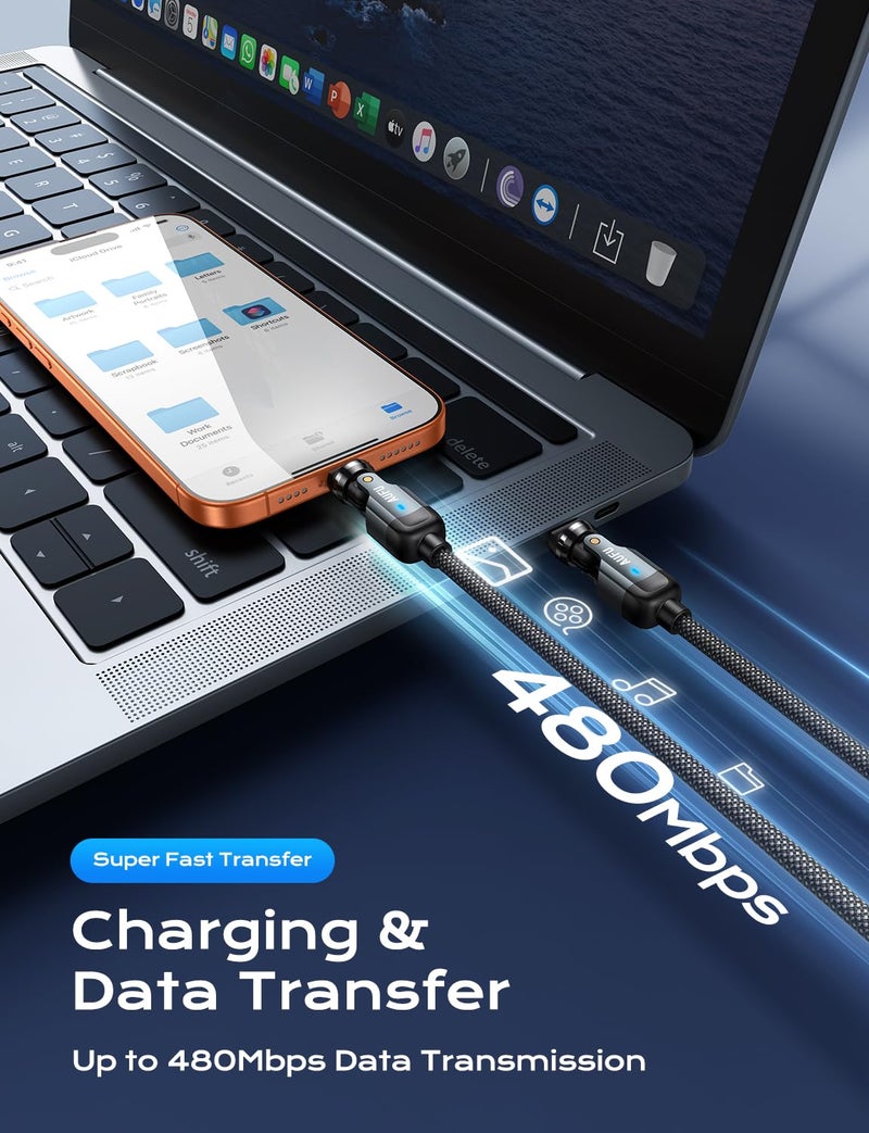AUFU PD 60W USB C to USB C Cable 10ft(1Pack), Double 180Â° +360Â°Rotation/C to C Fast Charging/Type C to Type C Cable/10ft USB C Cable for 1Phone 17/16/15/Ma-Book/Pad Series, Samsung Galaxy Series - Image 4