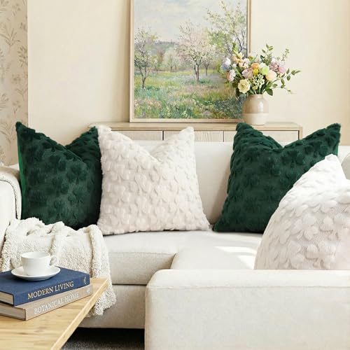 decorUhome St Patricks Day Shamrock Green Pillow Covers 18x18 Inch Set of 2 Soft Plush Faux Wool Throw Pillow Covers Farmhouse Spring Holiday Decor for Sofa Living Room - Image 3