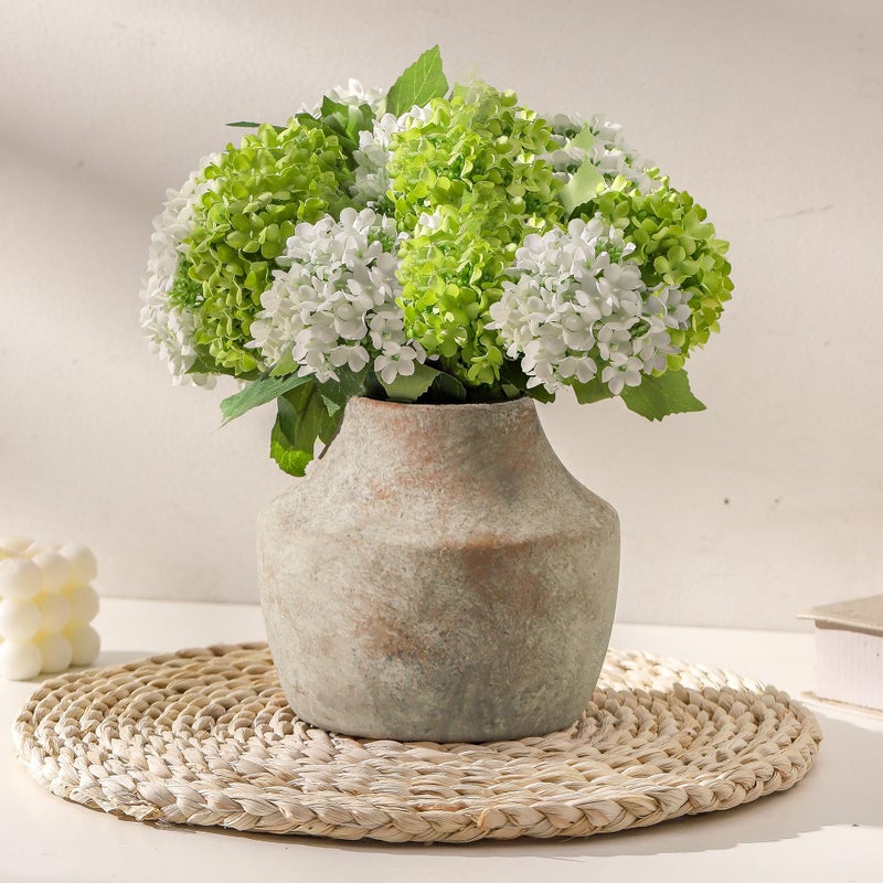 Mitt&Ditt Ceramic Flower Vase, 5.3 inch Pottery Farmhouse Rustic Vase, Handcrafted Weathered Vases, Small Flower Terracotta Vases for Home Decor, Living Room, Table, Shelf, Mantel, Neutral - Image 1