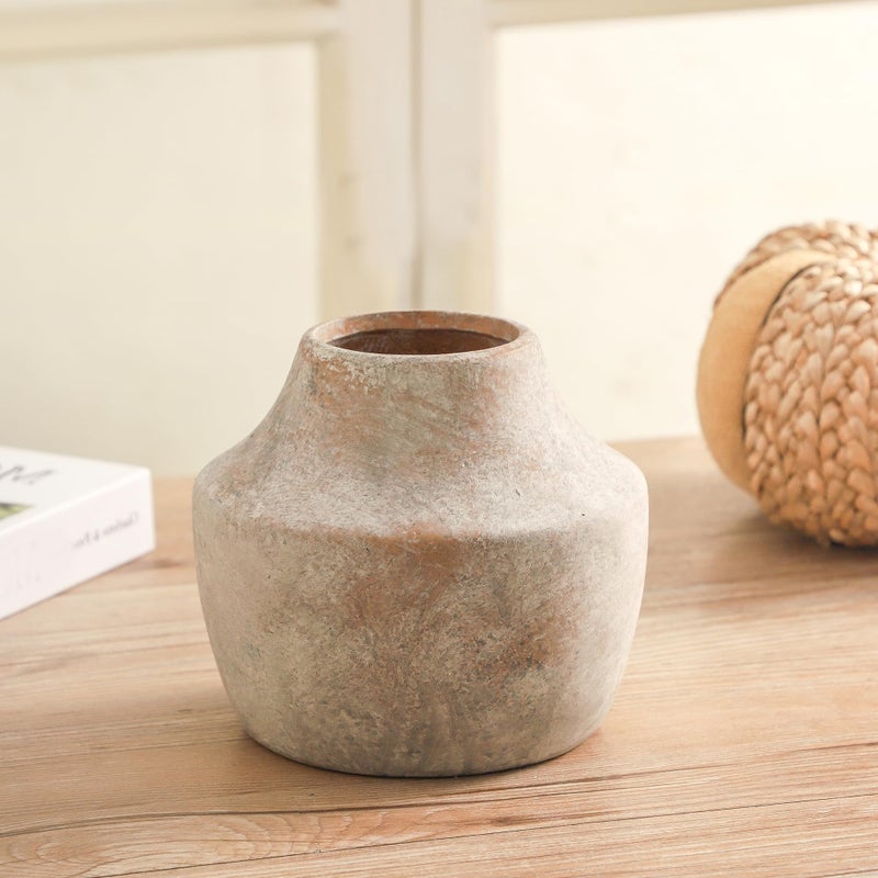 Mitt&Ditt Ceramic Flower Vase, 5.3 inch Pottery Farmhouse Rustic Vase, Handcrafted Weathered Vases, Small Flower Terracotta Vases for Home Decor, Living Room, Table, Shelf, Mantel, Neutral - Image 3