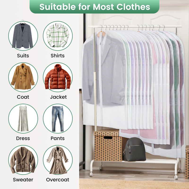 Carbrea Translucent Garment Bag - 15 Packs Garment Bags for Hanging Clothes Dress Bag Suit Bags for Closet Storage Travel - 24" x 40"/47"/55" - Image 3