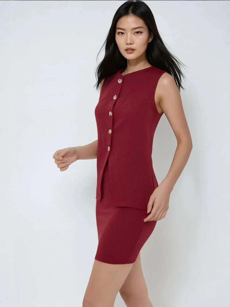 زوبعة صدرية ضيقة بياقة على شكل حرف  بدون أكمام