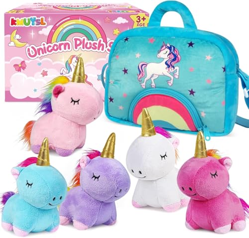 KMUYSL Toys for 18 Months Year Old Girls Plush Stuffed Animal with 5 Unicorn Babies in Plush Bag Toy Soft Plush Toys Set Christmas Birthday Gifts for 2 3 4 5 6 7 8 Girls Boys Baby Toddler Kids - Image 1