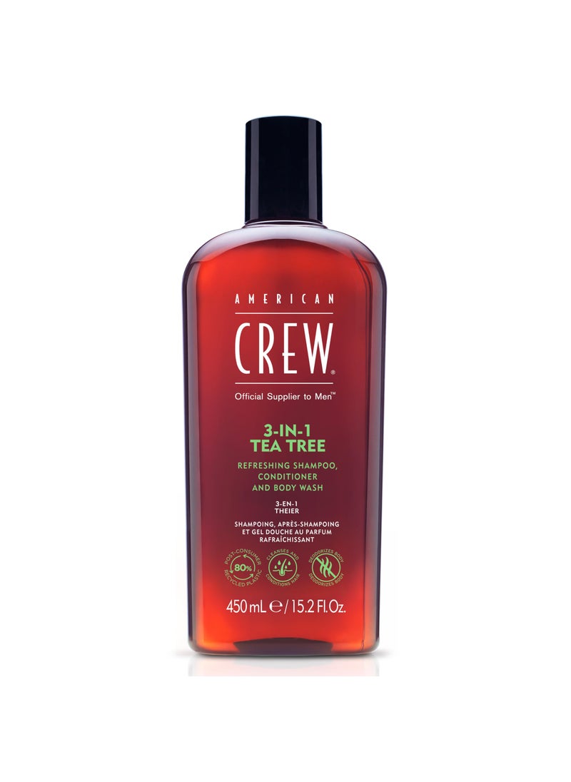 AMERICAN CREW - American Crew Shampoo, Conditioner & Body Wash for Men, 3-in-1, Tea Tree Scent, 15.2 Fl Oz - Image 1