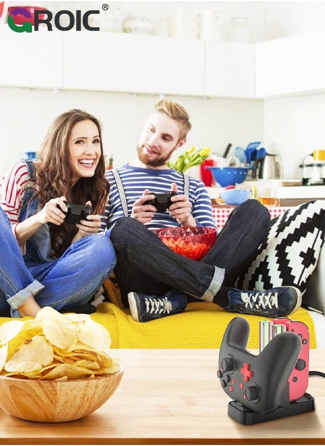 GROIC - Controller Charger for Nintendo Switch Pro and Joy-con, 6 in 1 Charging Dock Stand Station with LED Indicator USB Type C Cable - Image 1
