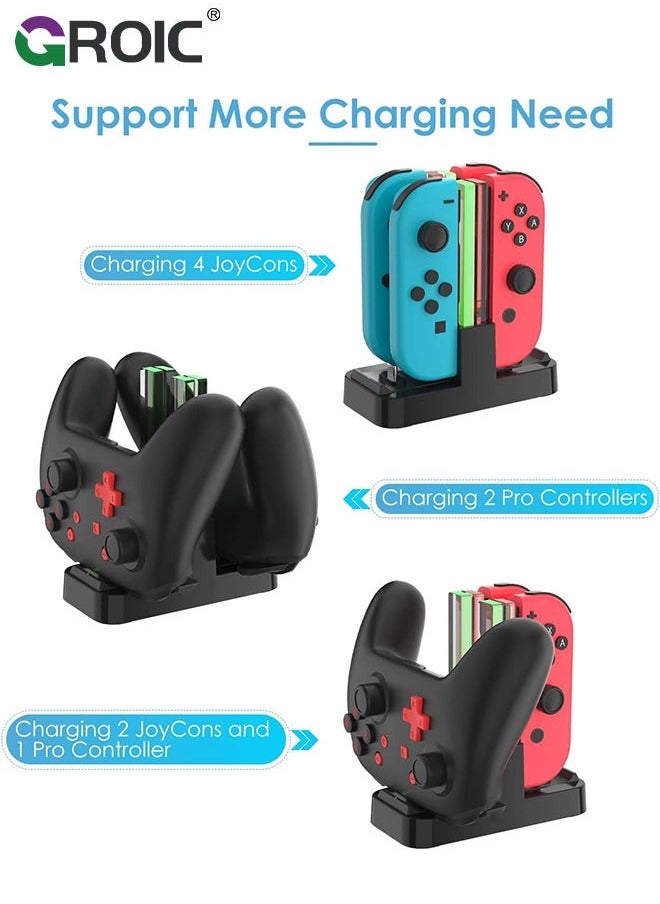 GROIC Controller Charger for Nintendo Switch Pro and Joy-con, 6 in 1 Charging Dock Stand Station with LED Indicator USB Type C Cable  - Image 2