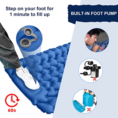 Optifit Polyester Air Mattress With Pillow And Built-In Foot Pump, Portable & Connectable Camping Sleeping Bed Inflatable Mattress For Camping Backpacking Hiking Traveling Tent Car, Blue, Single - Image 4