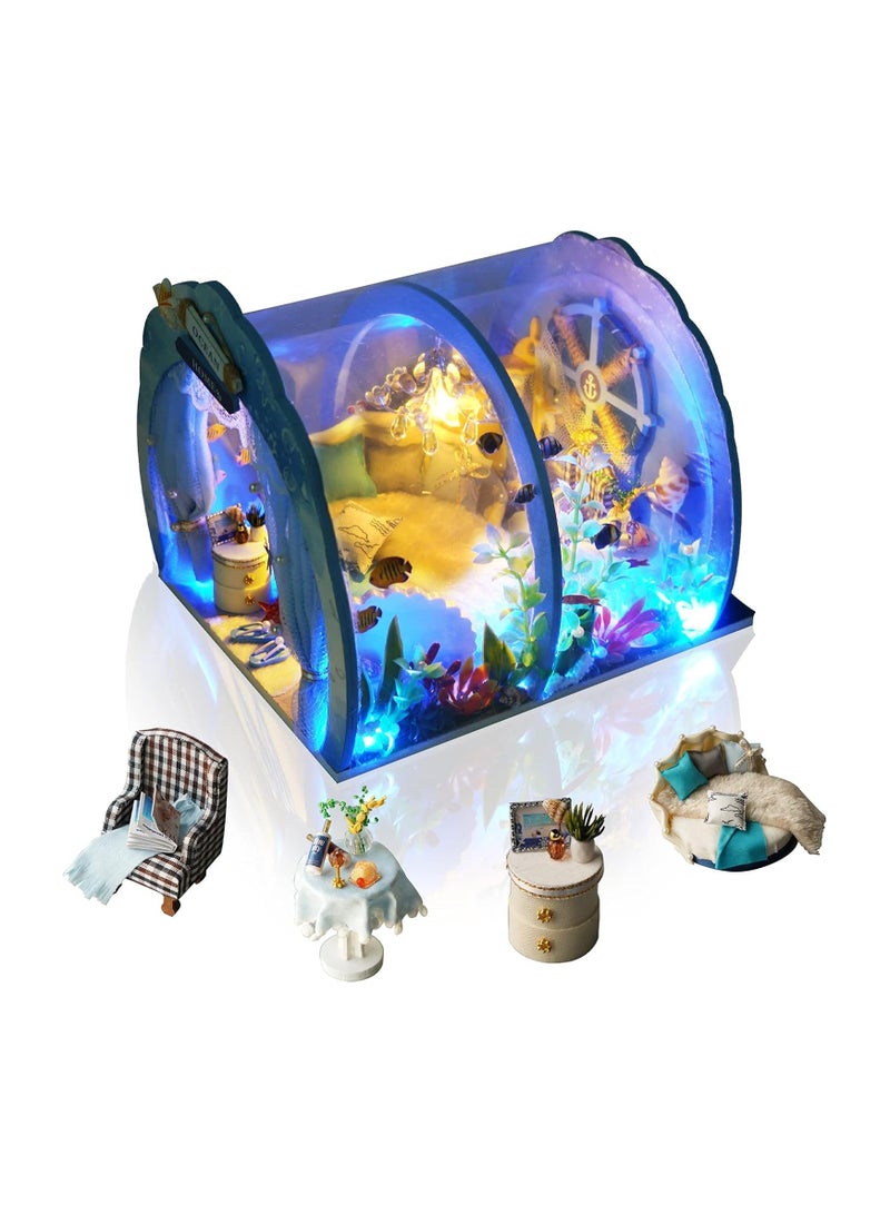 general DIY Miniature Dollhouse Kits, Tiny House Kits 1:24 Scale, Miniature House Kits with Furniture, Great Handmade Craft Gifts, Sweet Home for Mermaid Princess - Image 1