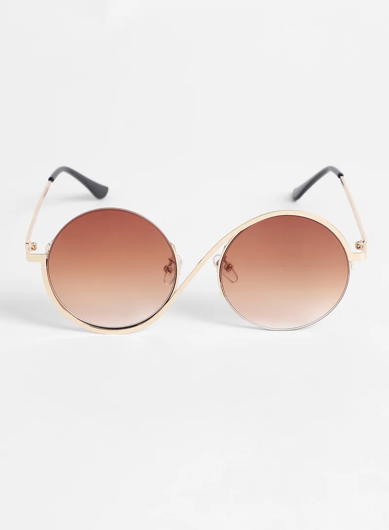 Haute Sauce Haute Sauce Women's Swirl Round Sunglasses For Casual Wear | One-Size | Gold Alloy Frame | Brown Polarized Lens | Half Rim | Eyewear For Woman & Girls