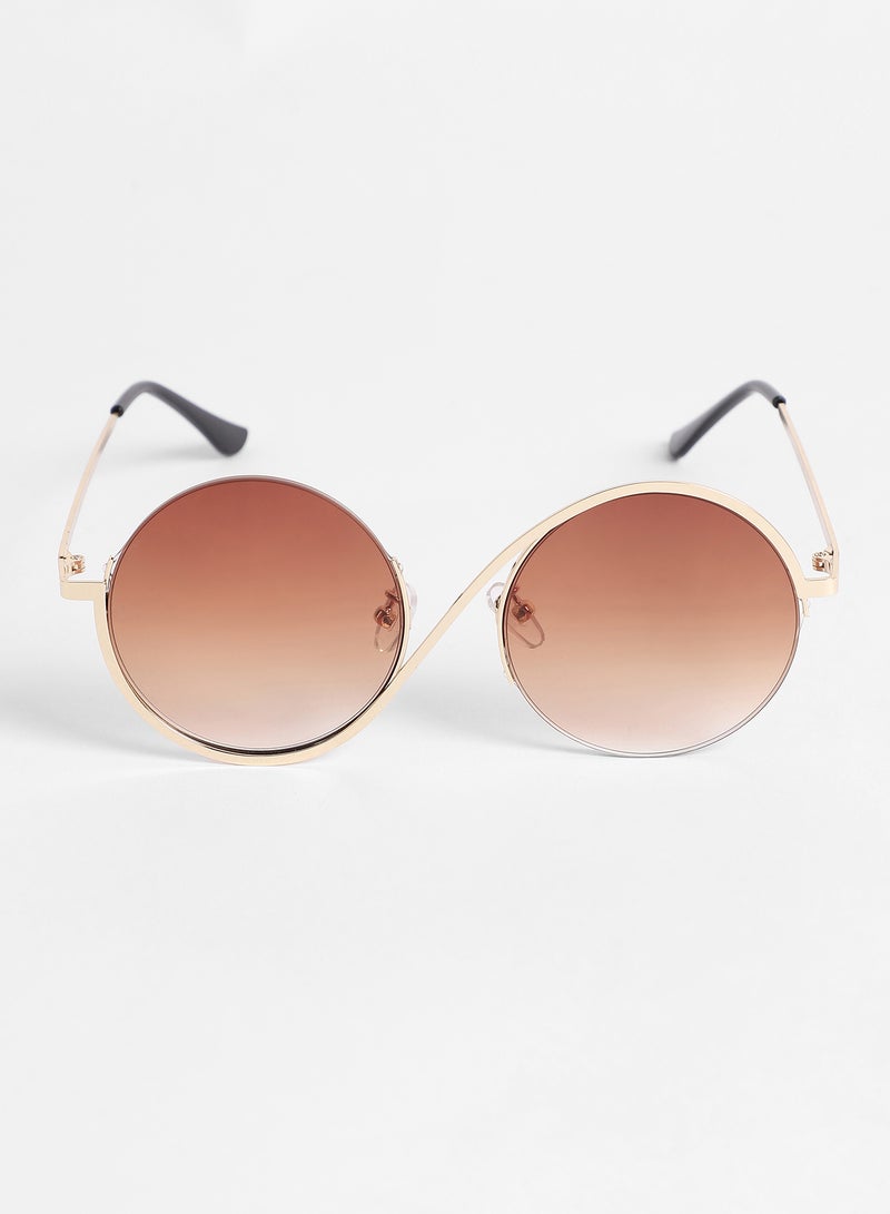 Haute Sauce Women's Swirl Round Sunglasses For Casual Wear | One-Size | Gold Alloy Frame | Brown Polarized Lens | Half Rim | Eyewear For Woman & Girls