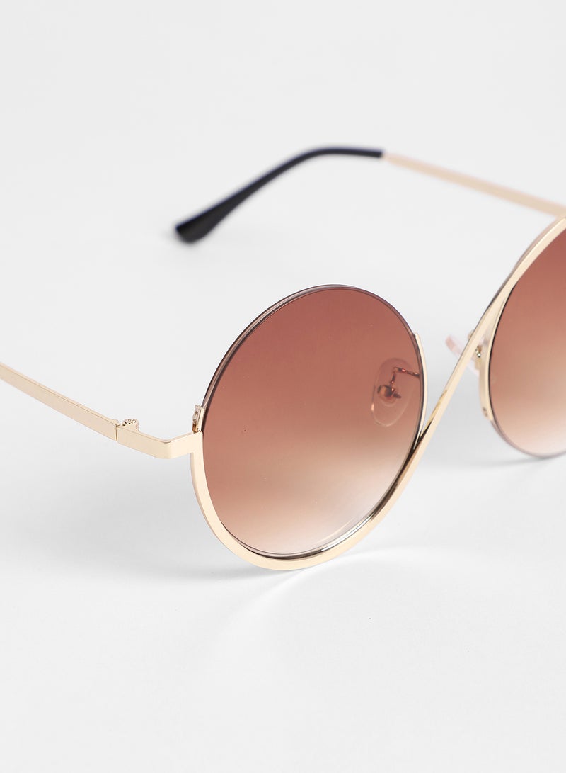 Haute Sauce Women's Swirl Round Sunglasses For Casual Wear | One-Size | Gold Alloy Frame | Brown Polarized Lens | Half Rim | Eyewear For Woman & Girls