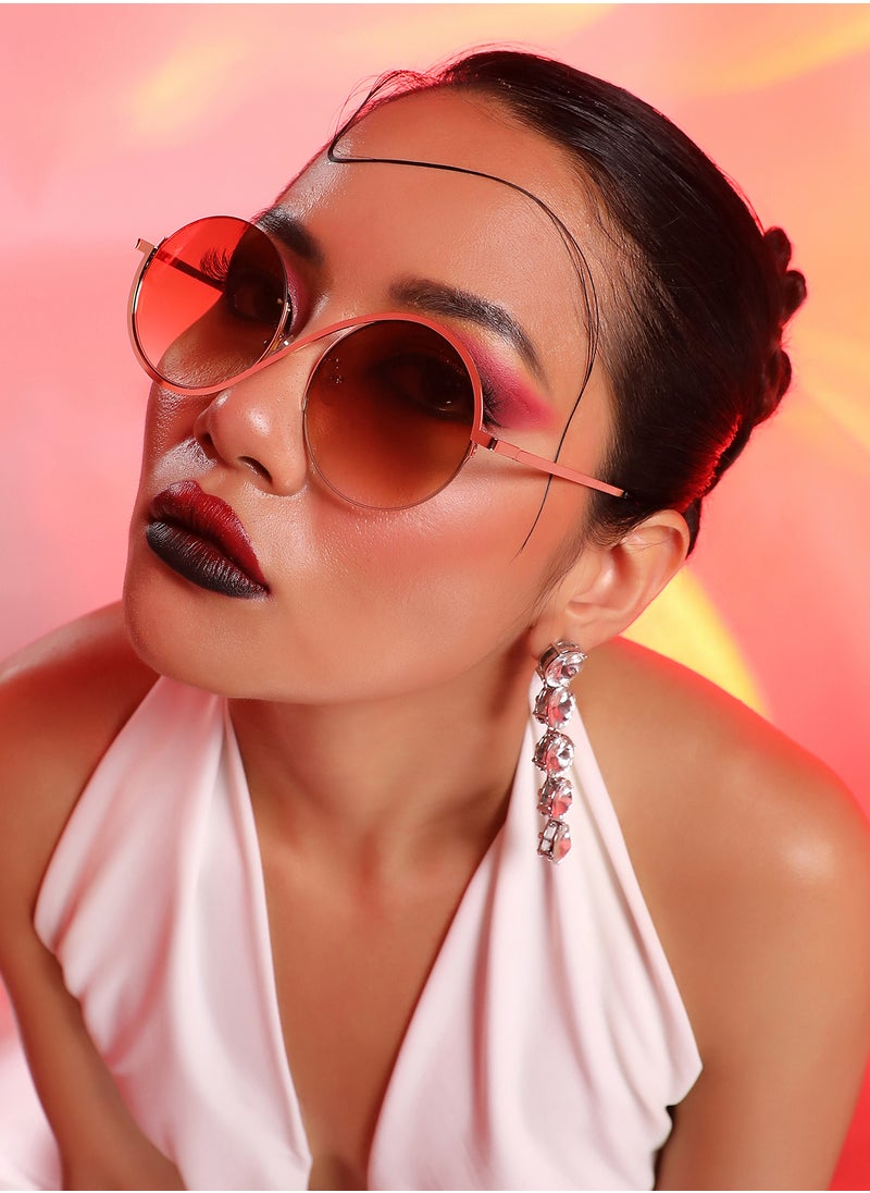 Haute Sauce Haute Sauce Women's Swirl Round Sunglasses For Casual Wear | One-Size | Gold Alloy Frame | Brown Polarized Lens | Half Rim | Eyewear For Woman & Girls  - Image 2