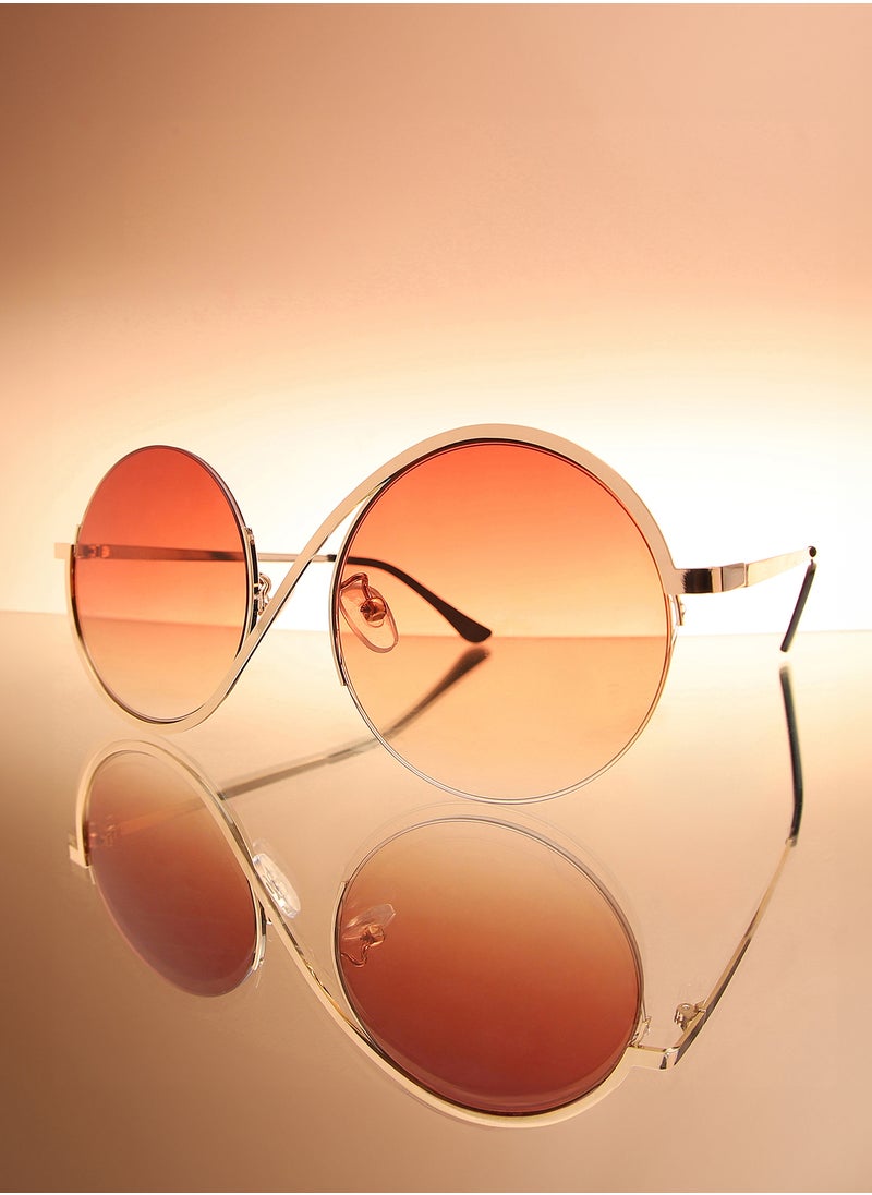 Haute Sauce Haute Sauce Women's Swirl Round Sunglasses For Casual Wear | One-Size | Gold Alloy Frame | Brown Polarized Lens | Half Rim | Eyewear For Woman & Girls  - Image 1