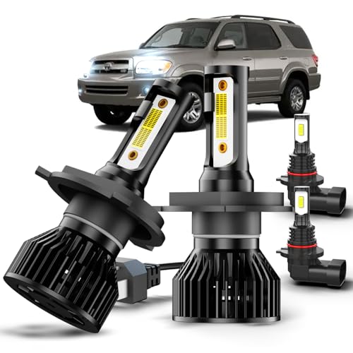 CJZJPV For Toyota Sequoia 2001-2007 LED Light Bulbs Combo, 4pcs Super Bright 6500K White H4/9003 High Low Beam and 9005 Fog Lights LED Bulbs, Ip68,Plug-N-Play,with Fans - Image 1