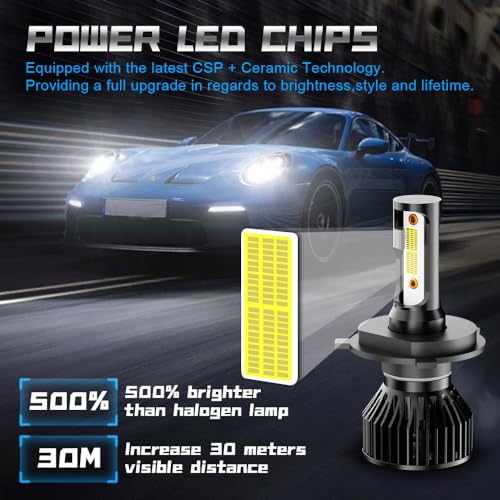 CJZJPV For Toyota Sequoia 2001-2007 LED Light Bulbs Combo, 4pcs Super Bright 6500K White H4/9003 High Low Beam and 9005 Fog Lights LED Bulbs, Ip68,Plug-N-Play,with Fans - Image 3
