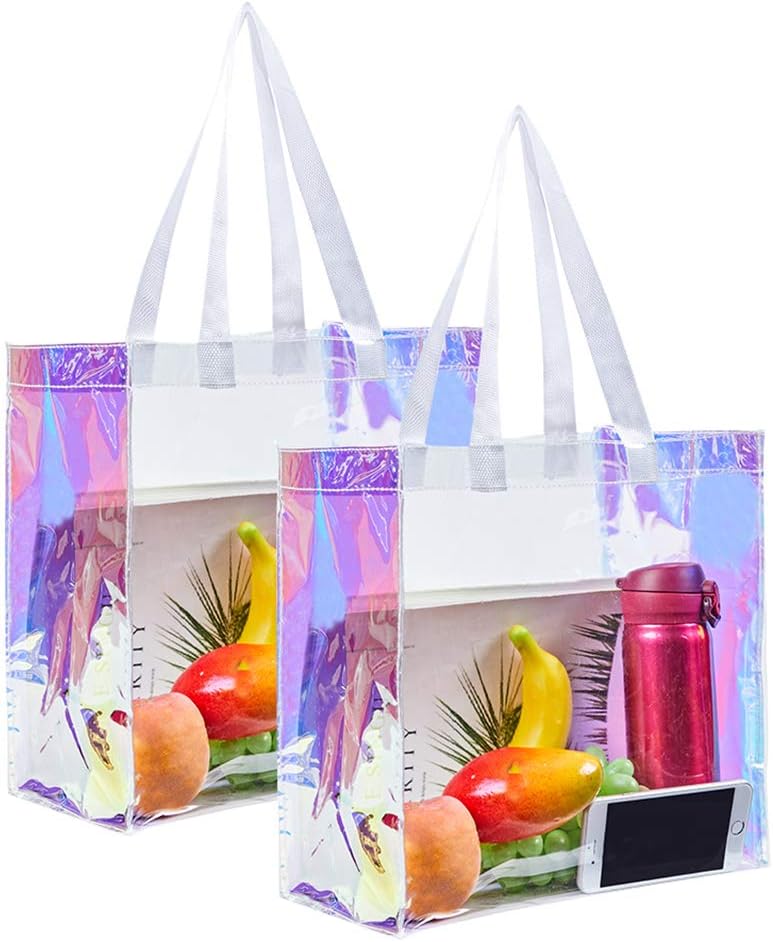 Edraco Clear Tote Bag, 2-Pack Stadium Approved Hologram Clear Bag, Great for Sports Games, Work, Security Travel, Stadium Venues or Concert, 12"X 12"X 6" - Image 1