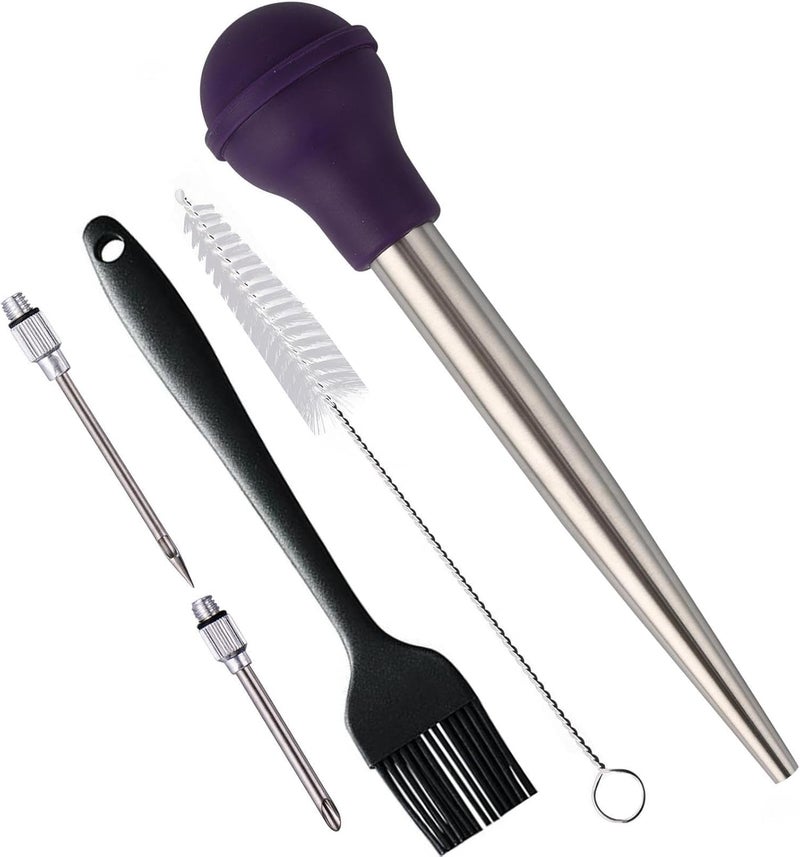 Smithcraft Turkey Baster, 18/8 Stainless Steel Baster Syringe Meat Injector Baster Set with 2 Needles&2 Cleaning Basting Brush, Turkey Baster for Flavor Meat Poultry, Beef & Chicken Cooking Purple - Image 1