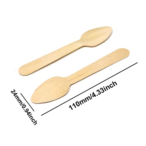 AmigozZ Disposable Wooden Spoon, Biodegradable Eco Friendly Ice Cream Coffee Dessert Tea Spoon for Parties, Office and Travel Usage, 11cm Length, Set of 100 Pieces (Beige) - Image 2
