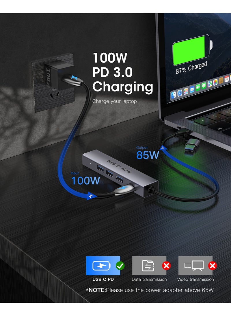 porodo Multiport Hub with Interchangeable Heads / Upto 5Gbps Data Transfer Rate / Universal Compatibility / Plug & Play  / Ethernet Port / 100W USB-C PD Port - Grey - Image 3