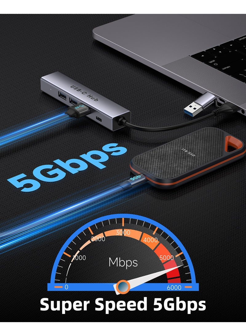 porodo Multiport Hub with Interchangeable Heads / Upto 5Gbps Data Transfer Rate / Universal Compatibility / Plug & Play  / Ethernet Port / 100W USB-C PD Port - Grey - Image 4