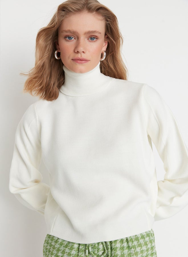 trendyol Ecru Basic Turtleneck Knitwear Sweater - Image 1