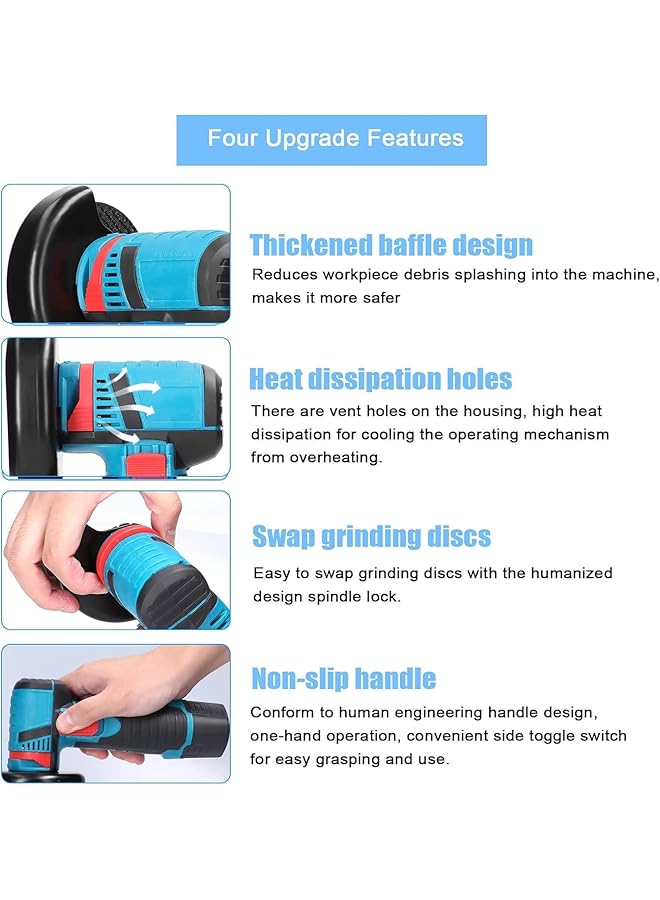 erorex Mini Cordless Angle Grinder 12V Grinding Machine With Battery For Cutting Polishing And Sharpening Battery Grinder Side Disc Grinder 19500 Rpm Tool With Grindering Wheel - Image 4